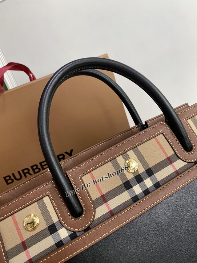 Burberry專櫃新款大號Title泰爾勒手袋 巴寶莉Vintage復古格紋手提肩背女包 yxb1158